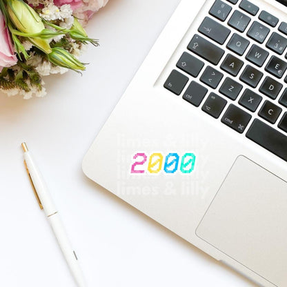 2000 Old School Neon Font Vinyl Sticker | Kindle Stickers | Y2K | 2000s | Retro | Water Bottle Stickers | Millennials | Nostalgia |