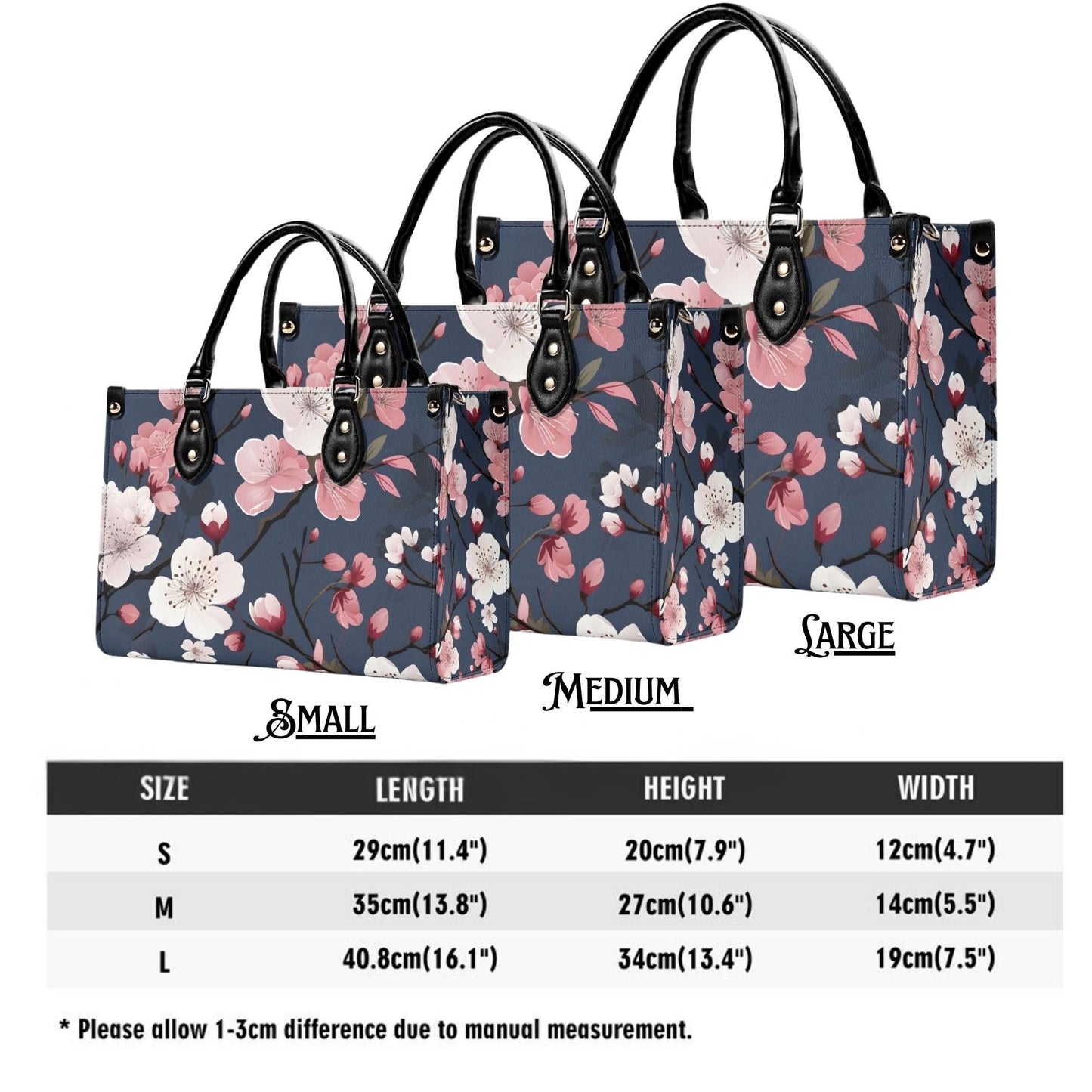 Cherry Blossom Dreams Handbag. Square Tote Bag, Waterproof PU Leather Tote, Top Handle Vegan Leather, Crossbody, Shoulder bag,