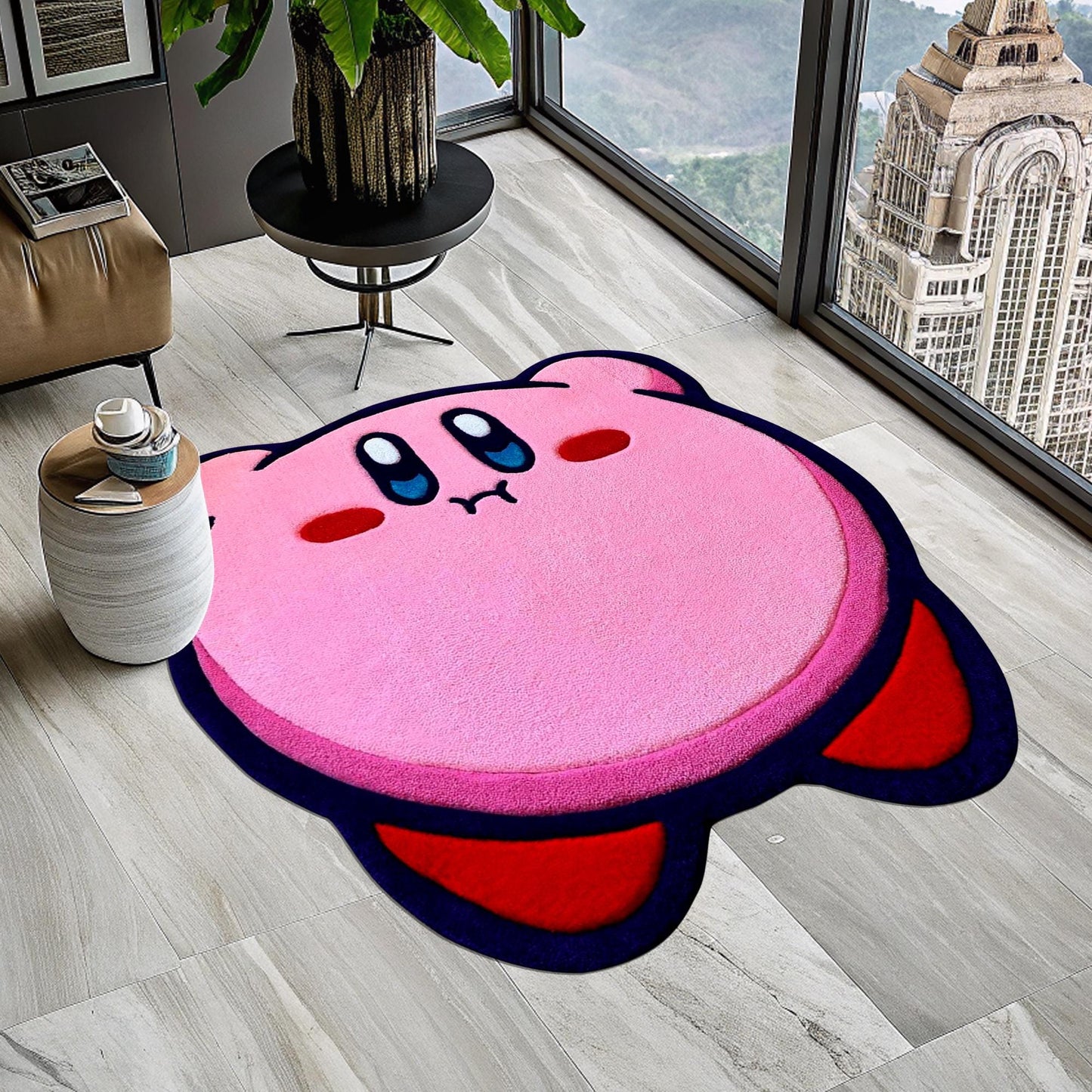 Kirby Rug, Kirby Game Rug, Cute Rug, Pink Rug, Gift for Daughter, Video Game Characters, Kids Room Rug, Area Rug, Tufted Look Printed Rug