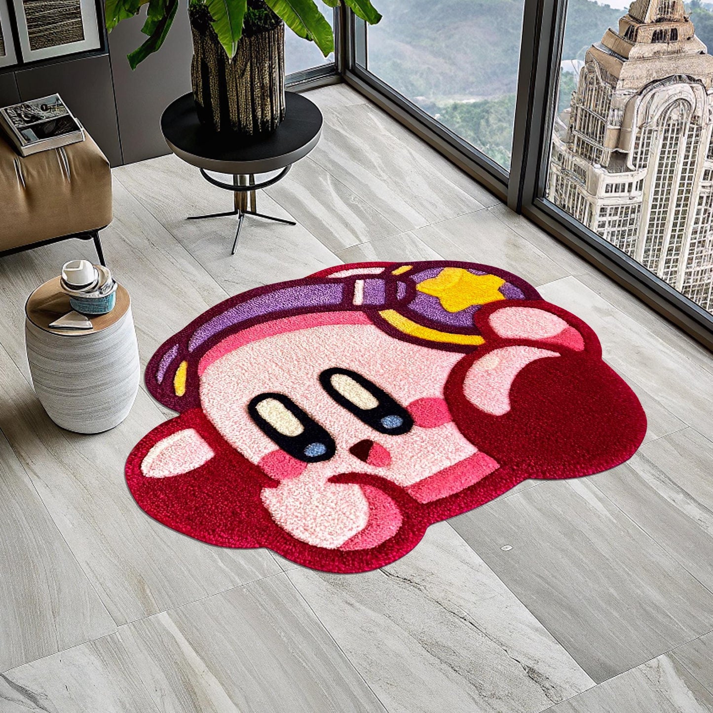 Kirby Rug, Cute Rug, Gift for Daughter, Video Game Characters, Kirby Game Rug, Pink Rug, Kids Room Rug, Area Rug, Tufted Look Printed Rug