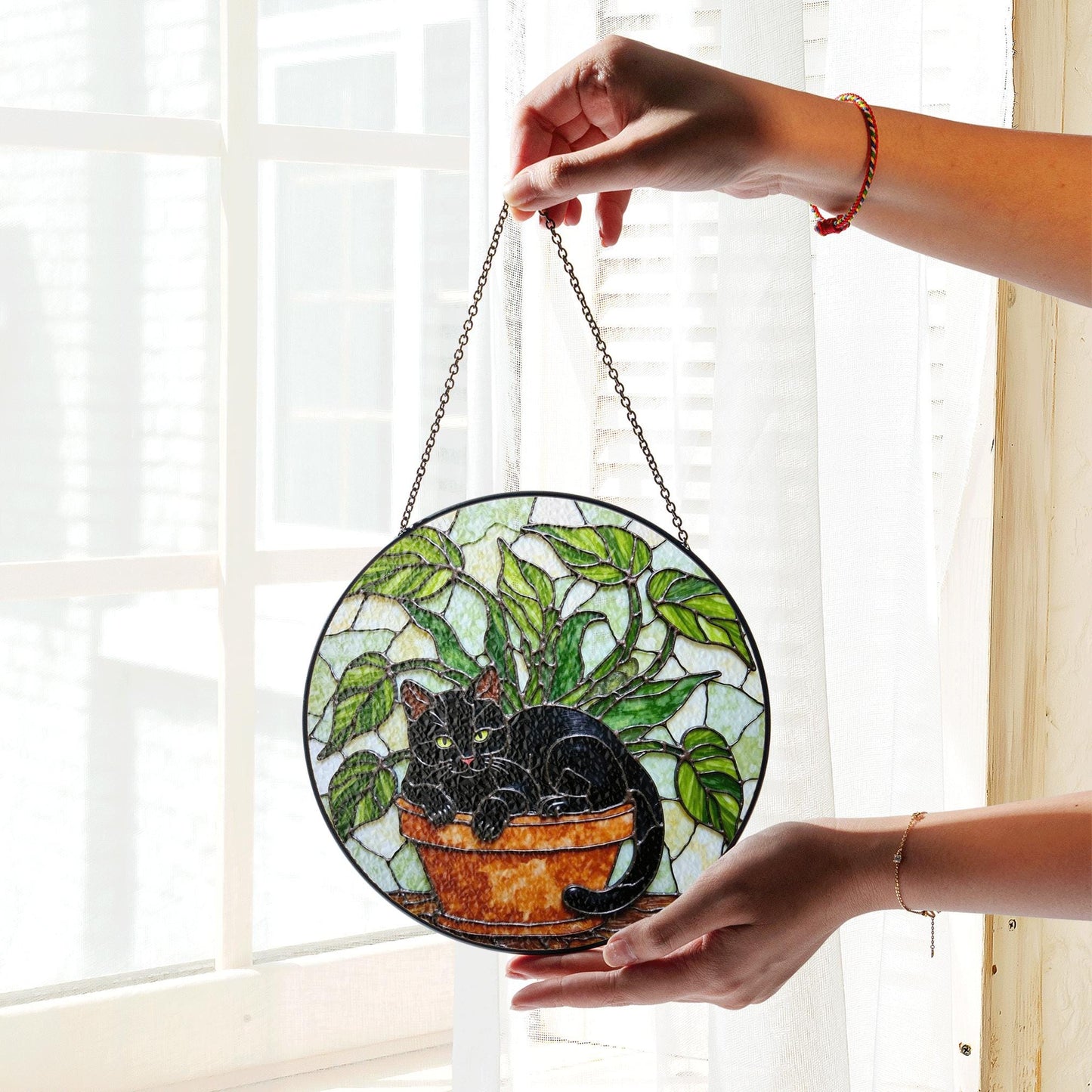 Black Cat Stained Glass Suncatcher Gift for Cat Lovers Window Decor