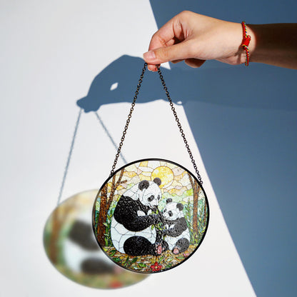 Panda Family Stained Glass Suncatcher Decorative Window Gift for Panda Lovers and Moms