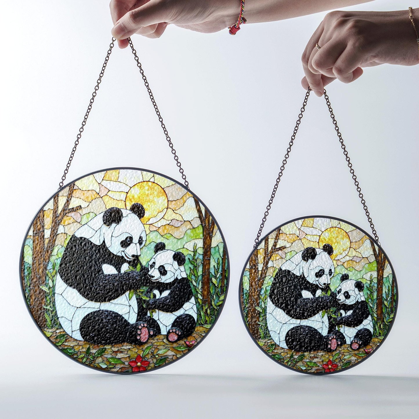 Panda Family Stained Glass Suncatcher Decorative Window Gift for Panda Lovers and Moms