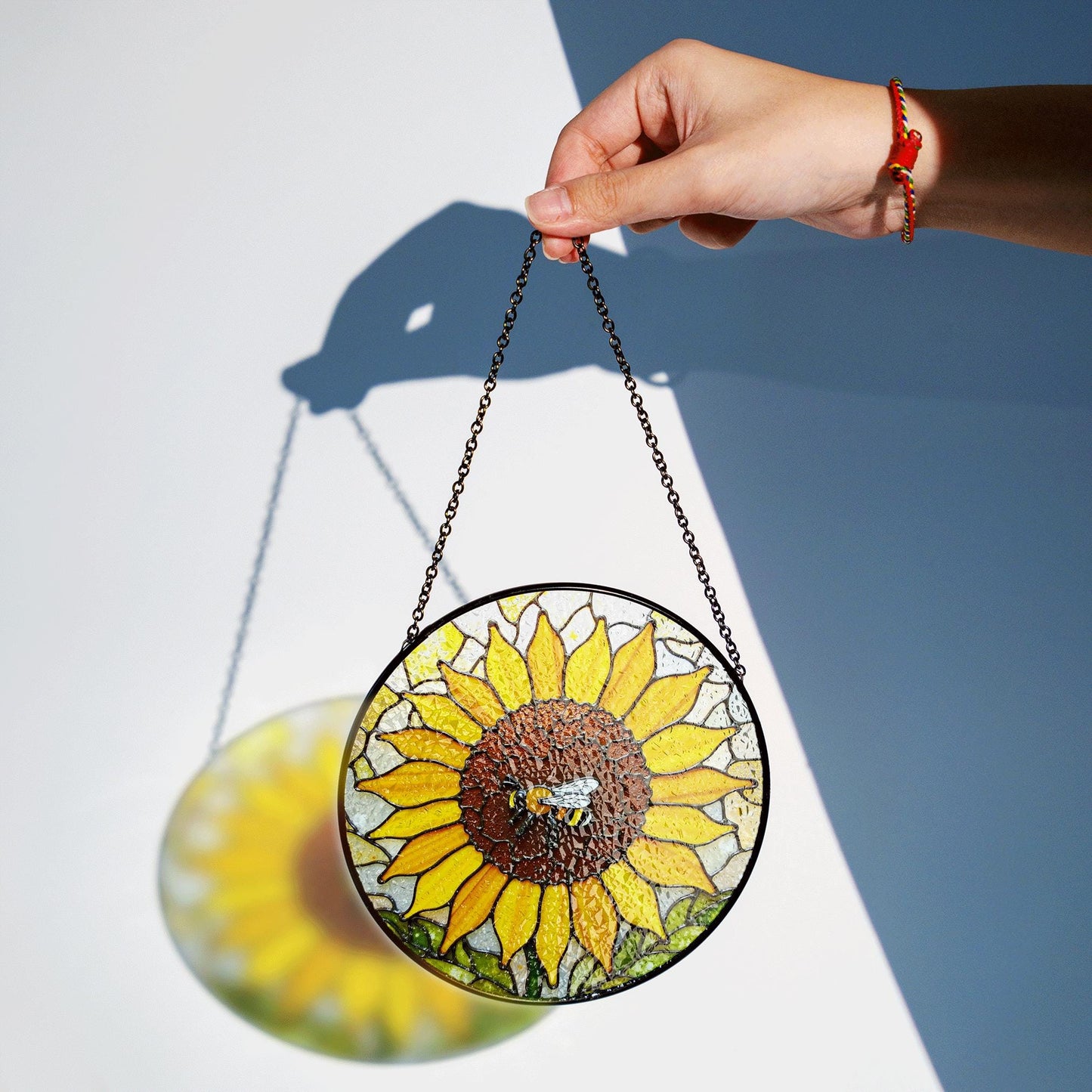 Sunflower Stained Glass Suncatcher Bee Decoration Gift for Garden Lovers