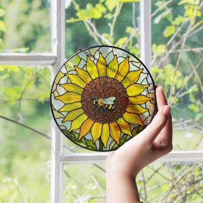 Sunflower Stained Glass Suncatcher Bee Decoration Gift for Garden Lovers