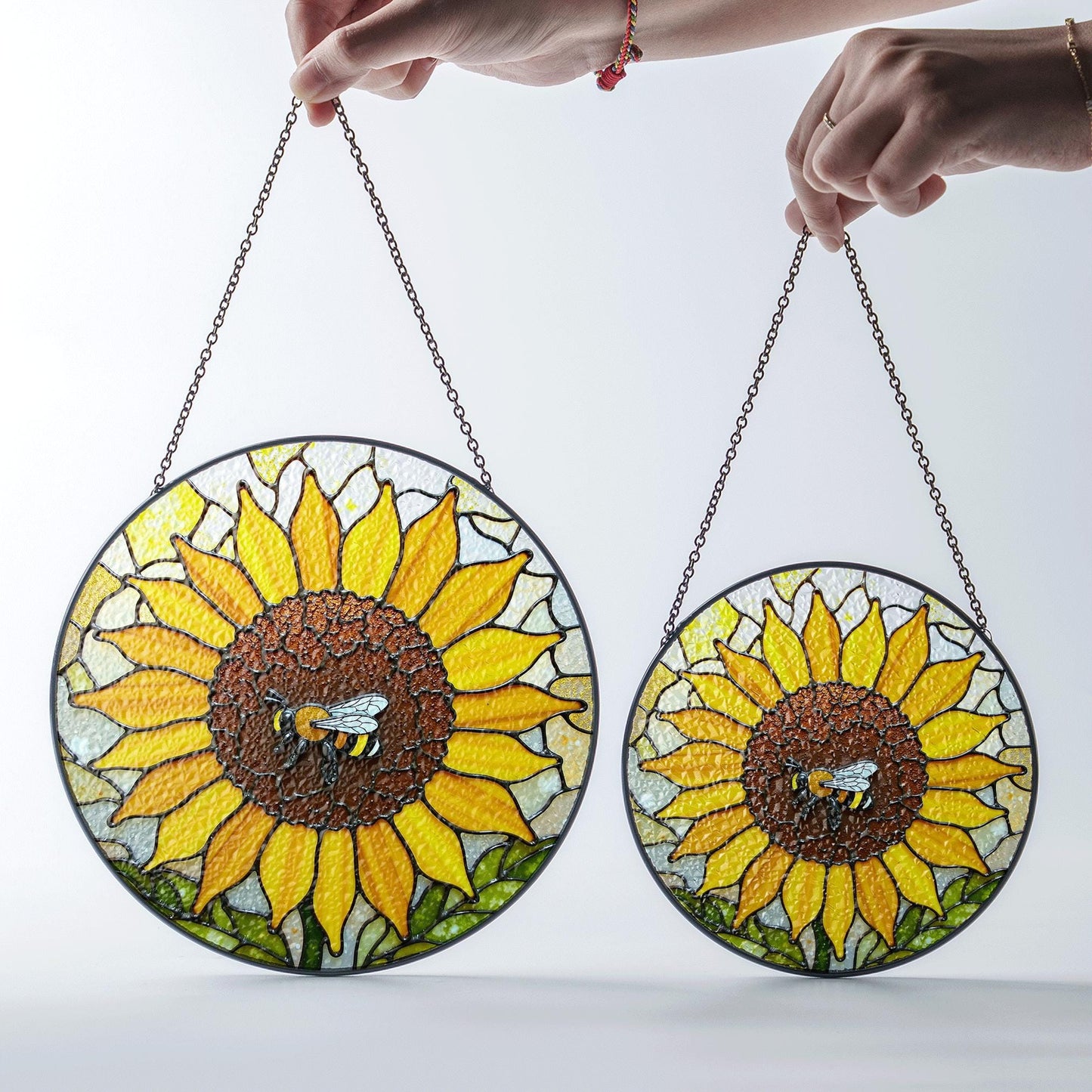 Sunflower Stained Glass Suncatcher Bee Decoration Gift for Garden Lovers