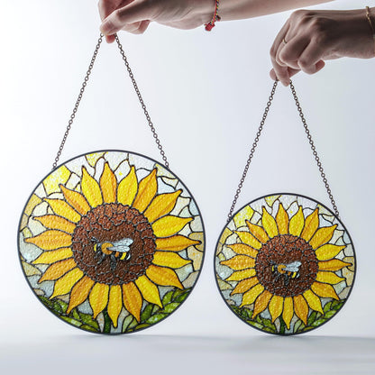 Sunflower Stained Glass Suncatcher Bee Decoration Gift for Garden Lovers