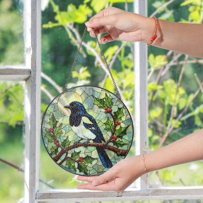 Stained Glass Magpie Suncatcher Window Hanging Bird Lover Gift Nature Decor