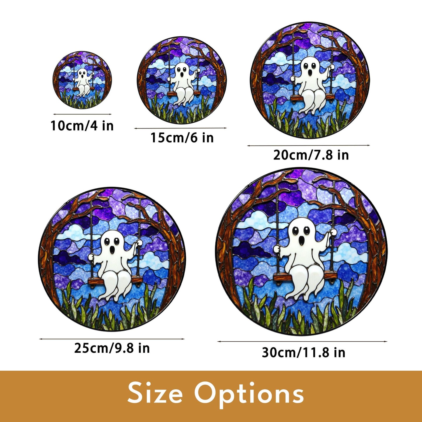 Ghost Swing Stained Glass Suncatcher Halloween Decor Window Hanging Gift for Friend