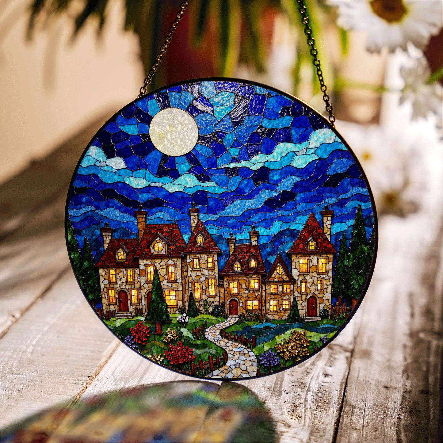 Stained Glass Castle Suncatcher Fairytale Window Decor Gift for Housewarming
