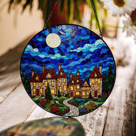 Stained Glass Castle Suncatcher Fairytale Window Decor Gift for Housewarming
