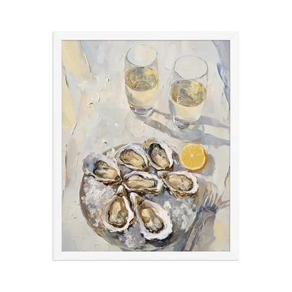 Oyster and White Wine Bar Cart Art Print | Cute Quirky Whimsical | Cocktail Art Bar Cart Decor | Coastal Wall Art | Oyster Art Print Gift
