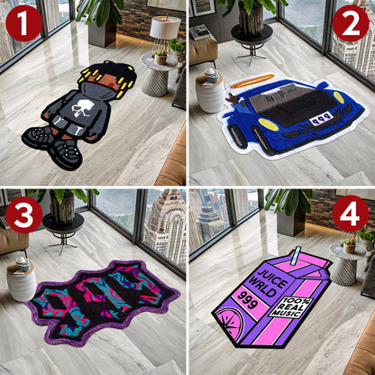 Juice Wrld 999 Rug, 999 Rug, Car Rug, Classic Car Rug, Shaped Rug, Rapper Rug, Music Rug, Juice Wrld Album Cover, Tufted Look Printed Rug