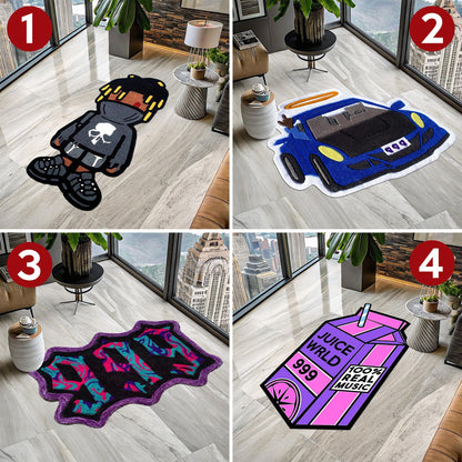 Car Rug, Classic Car Rug, Shaped Rug, Rapper Rug, Music Rug, 999 Rug, Juice Wrld 999 Rug, Juice Wrld Album Cover, Tufted Look Printed Rug