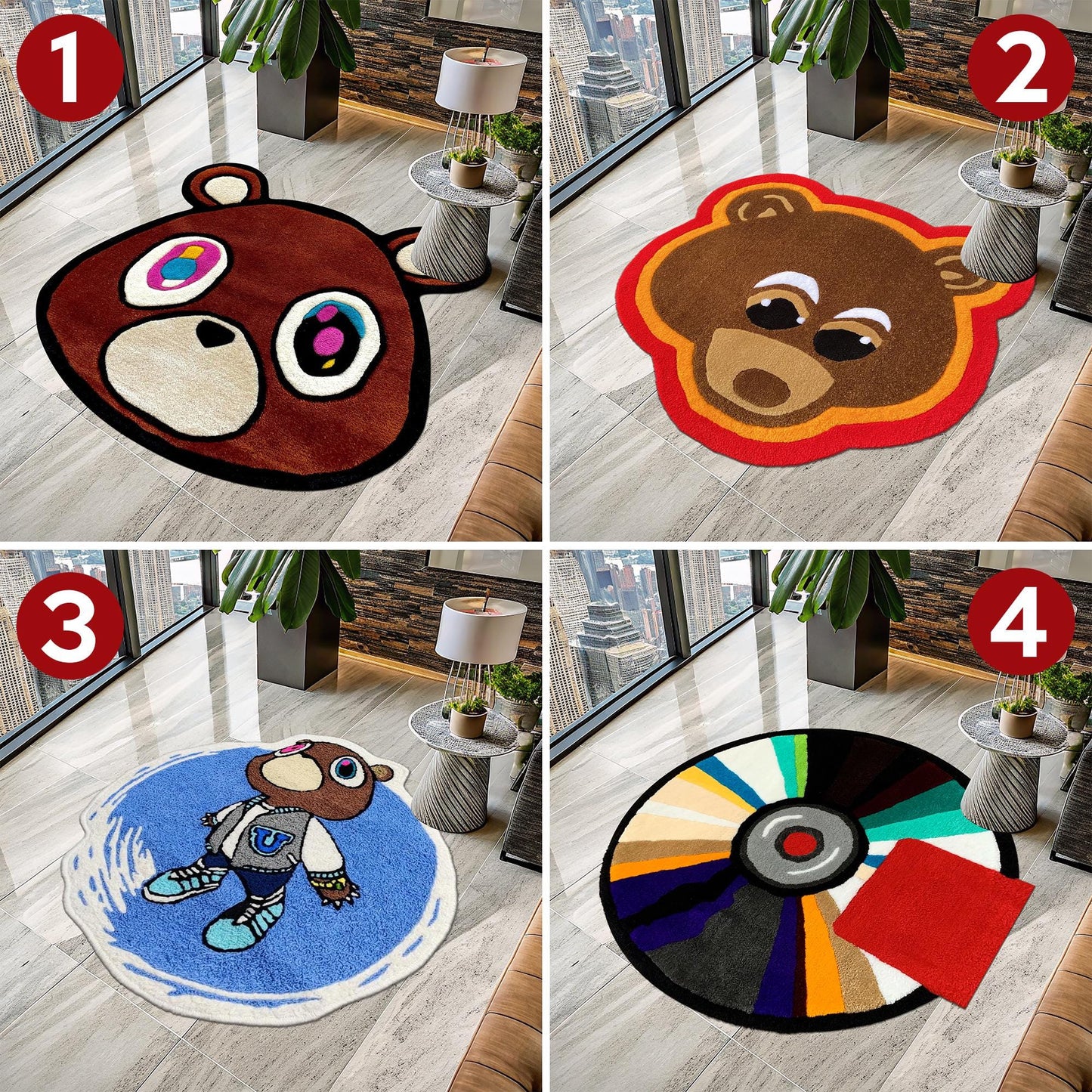 Kanye West Bear Rug, Bear Rug, Kanye West Dropout Bear Rug, Kanye West CD Rug, CD Rug, Music Album Rug, Music Decor, Tufted Look Printed Rug