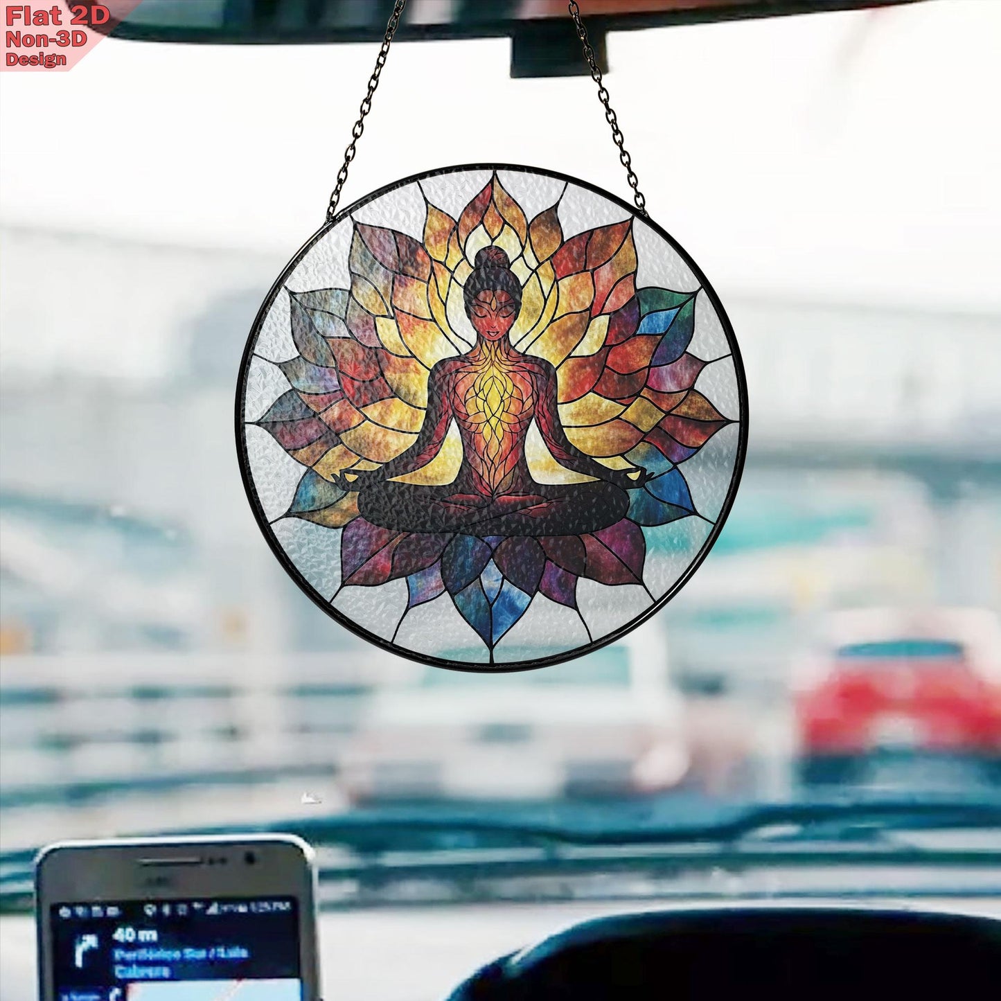 Meditation Stained Glass Suncatcher, Yoga Chakra Window Hanging, Lotus Mandala Decor, Mindfulness Gift, Zen Art, Gift for Mom, Mothers Day