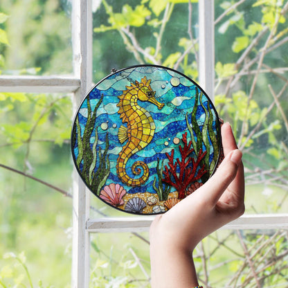 Seahorse Stained Glass Suncatcher Ocean Window Decor Gift for Marine Lovers