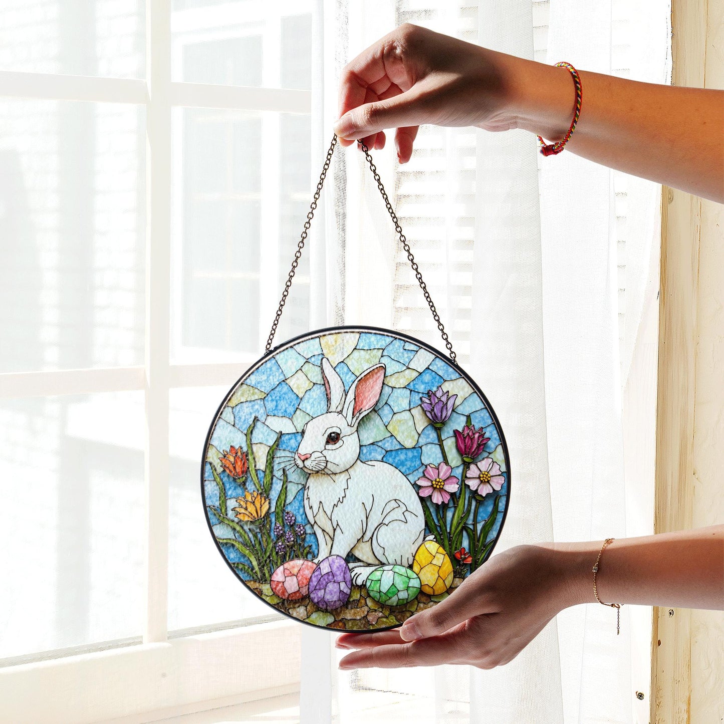 Stained Glass Bunny Suncatcher Easter Gift for Rabbit Lovers Window Decor