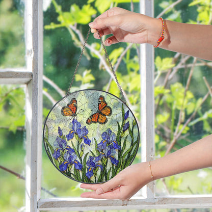 Butterfly Iris Stained Glass Suncatcher Window Decor Gift for Mom