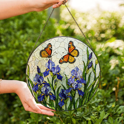Butterfly Iris Stained Glass Suncatcher Window Decor Gift for Mom