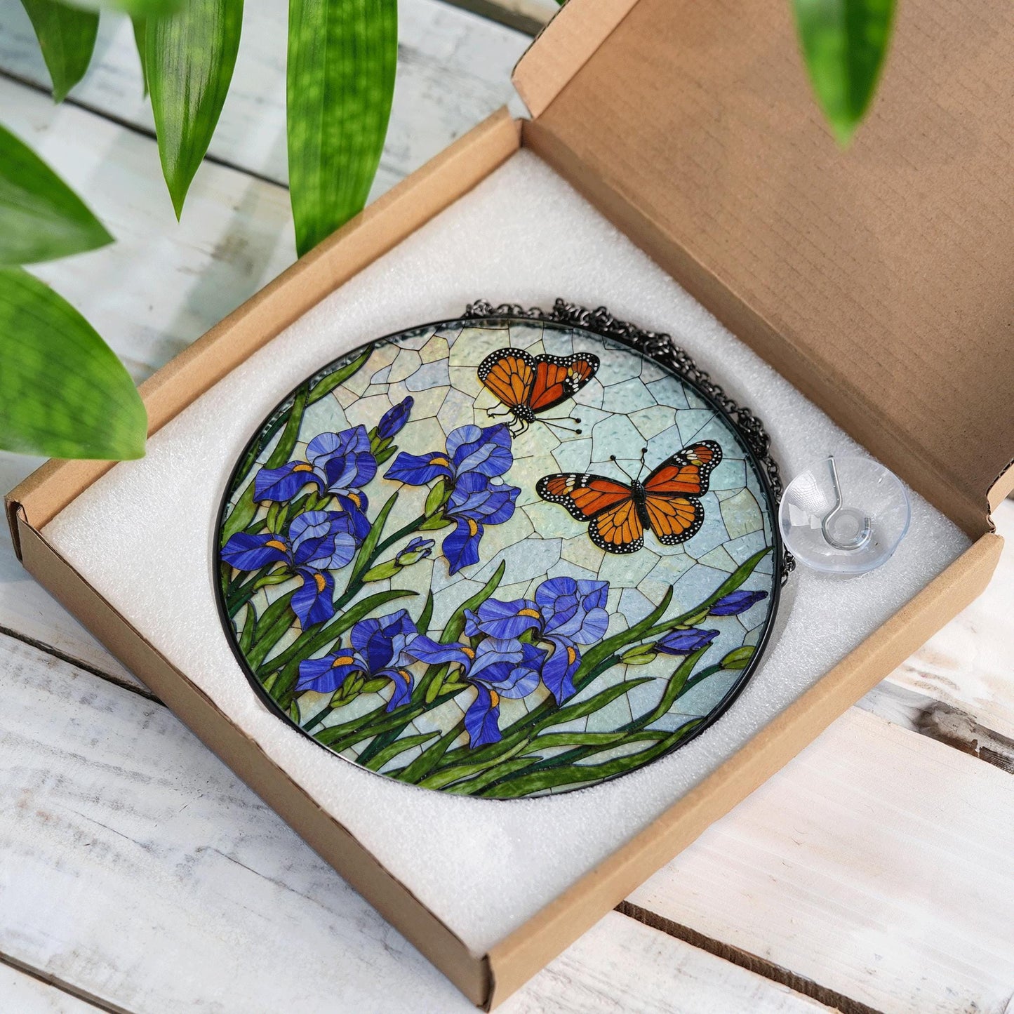 Butterfly Iris Stained Glass Suncatcher Window Decor Gift for Mom