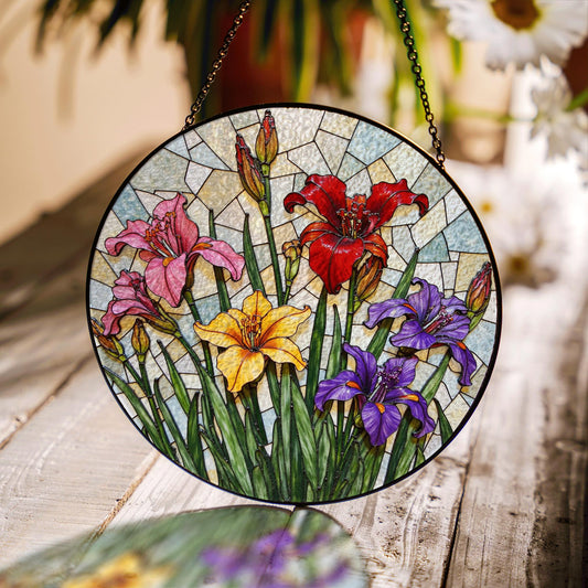 Stained Glass Flowers Suncatcher Window Hanging Gift for Mom Friend