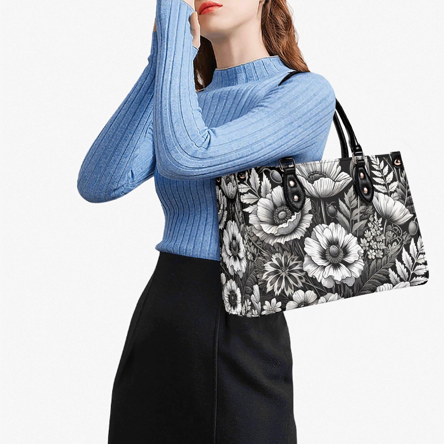 Inkwell Blooms- Trendy Handbag, Waterproof PU Leather Handbag, Top Handle Vegan Leather, High-quality Crossbody Bag, Shoulder bag