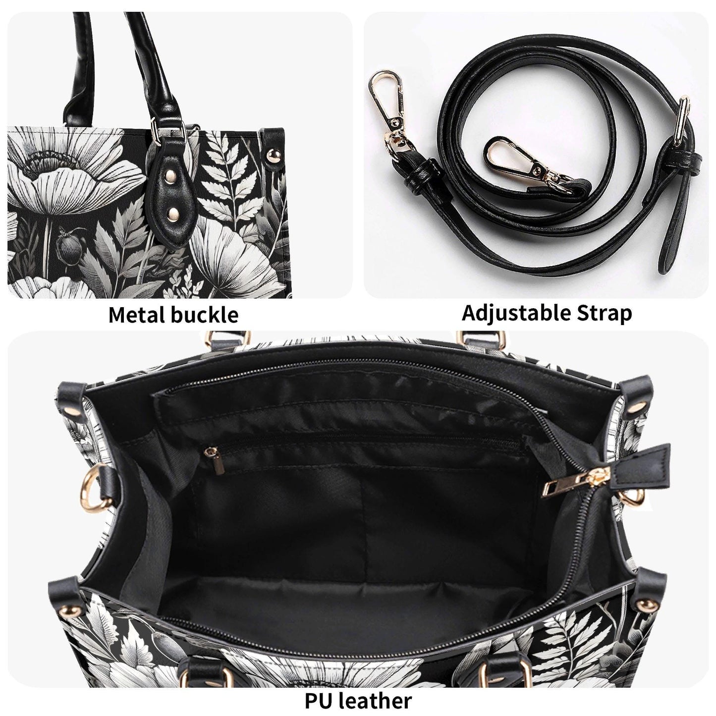 Inkwell Blooms- Trendy Handbag, Waterproof PU Leather Handbag, Top Handle Vegan Leather, High-quality Crossbody Bag, Shoulder bag