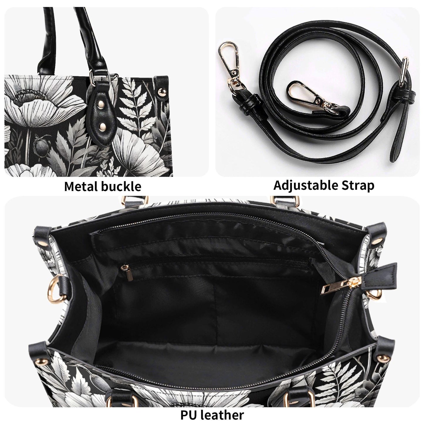 Inkwell Blooms- Trendy Handbag, Waterproof PU Leather Handbag, Top Handle Vegan Leather, High-quality Crossbody Bag, Shoulder bag