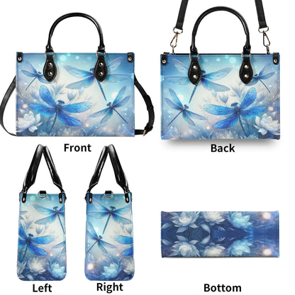 Dragonfly Bliss Trendy Handbag, Waterproof PU Leather Handbag, Top Handle Vegan Leather, High-quality Crossbody Bag, Shoulder bag