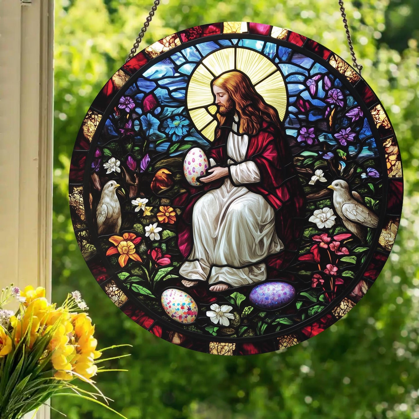 Easter Jesus: Stained Glass Style Window Hanging