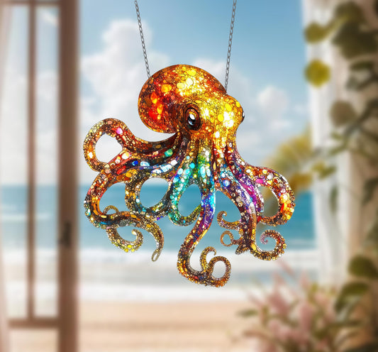 Galaxy Octopus Acrylic Window Decor, Sea Octopus Decor, Acrylic Octopus Window Hangings Art Decoration, Gift for dad, Sea Lovers,House decor