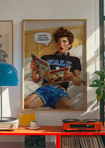 Gay Harvard Cowboy - harvard university, gay cowboy, college room wallart, ralph lauren poster, queer western cowboy, vintage cigarette ad