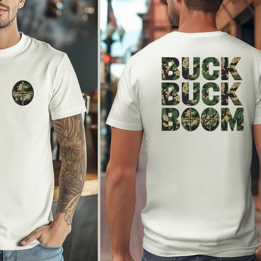 Camouflage Graphic Tee: Buck Buck Boom Unisex Hunter T-Shirt
