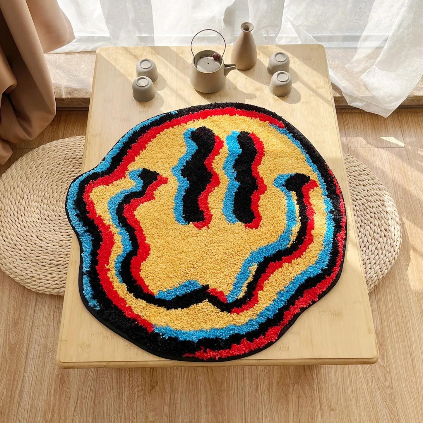 Trippy Smiling Rug, Unique Handmade Rug, Ideal Friend Gift, Bedroom Rug, Cool Bedroom Decor