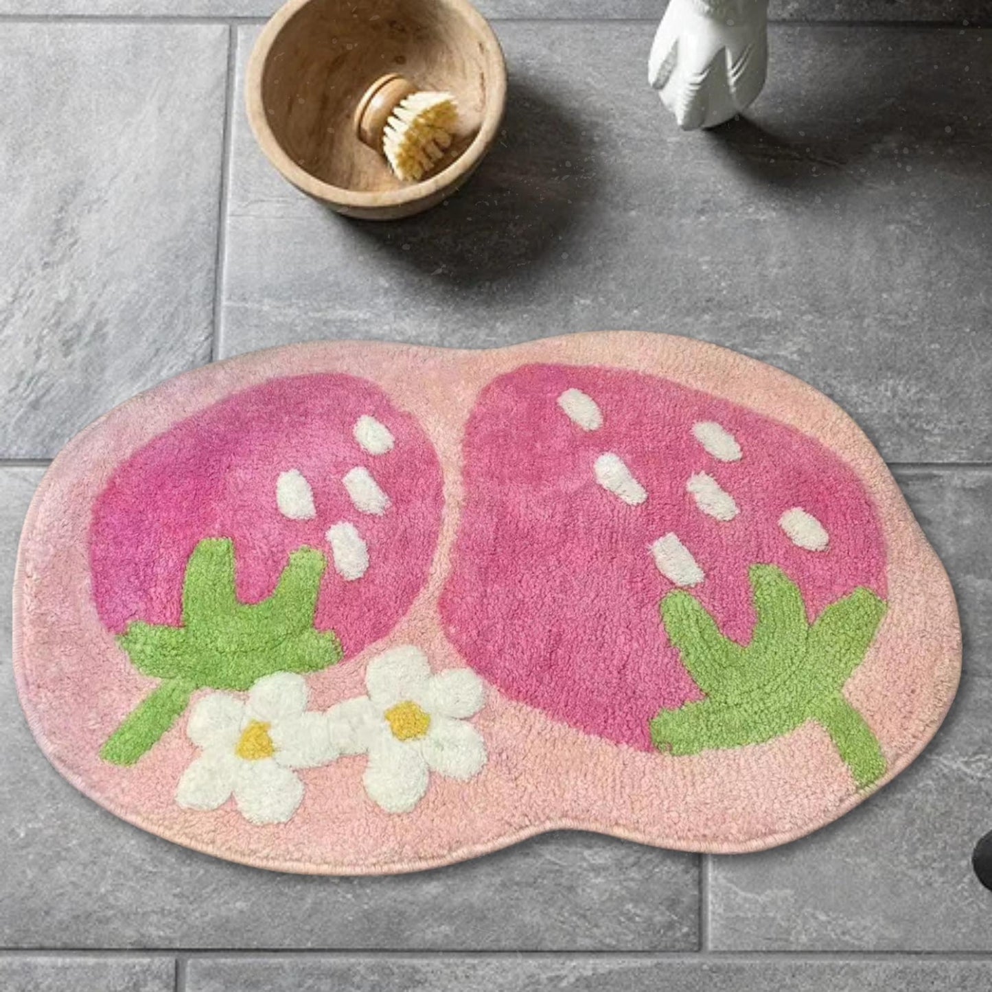 Cute Strawberry Bath Mat, Tufted Fluffy Fruit Bedroom Rugs for Girls, Dorm Rug, Funny Strawberry Shower Rugs, Non Slip Bath Mat, fruit rug