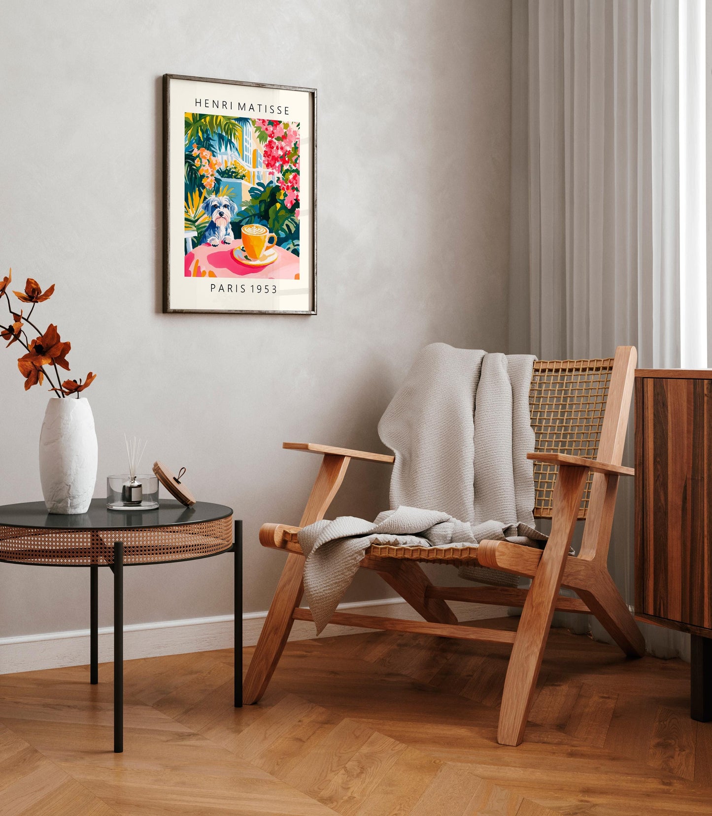 Schnauzer Coffee Print: Henri Matisse Style, Pink Kitchen Art