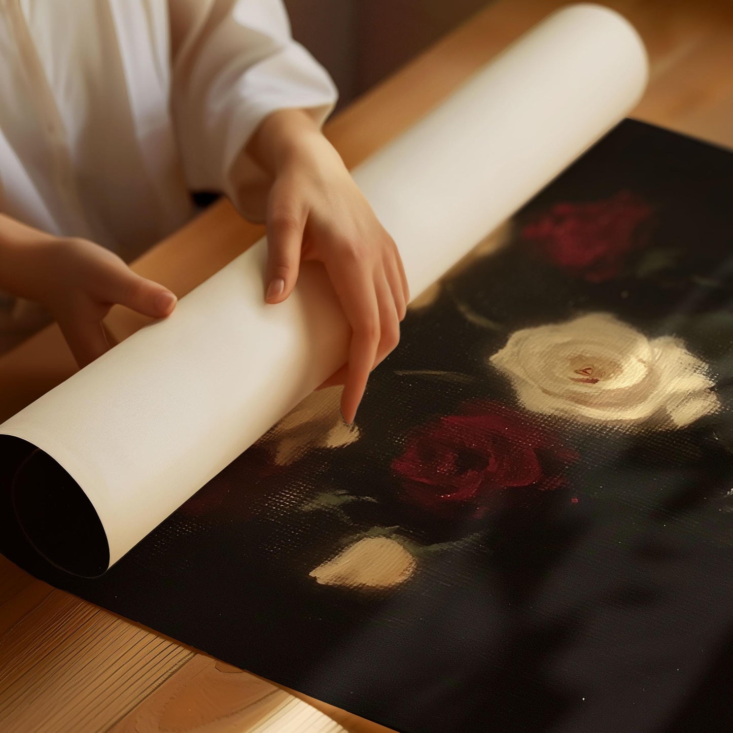 Vase of Roses Vintage Oil Painting Print Neutral French Styled Floral Bouquet Print Dark Gothic Botanical Illustration Farmhouse Chic Poster