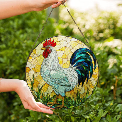 Stained Glass Rooster Suncatcher Handcrafted Colorful Window Art Gift for Bird Lovers