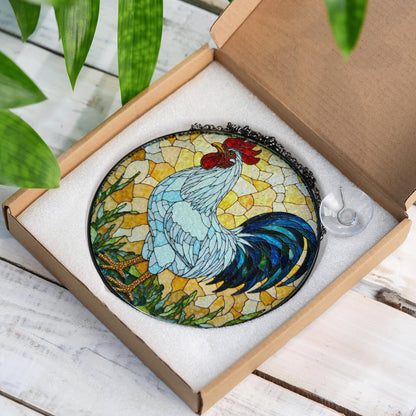 Stained Glass Rooster Suncatcher Handcrafted Colorful Window Art Gift for Bird Lovers