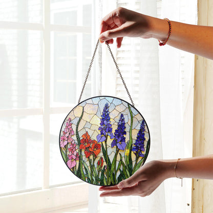 Stained Glass Suncatcher with Colorful Flowers for Garden Lovers Gift