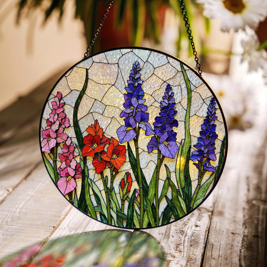 Stained Glass Suncatcher with Colorful Flowers for Garden Lovers Gift