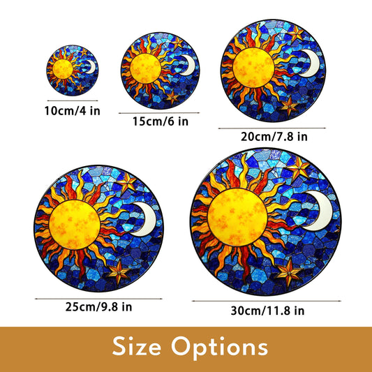 Sun and Moon Stained Glass Suncatcher in Blue and Yellow for Home Decor Gift