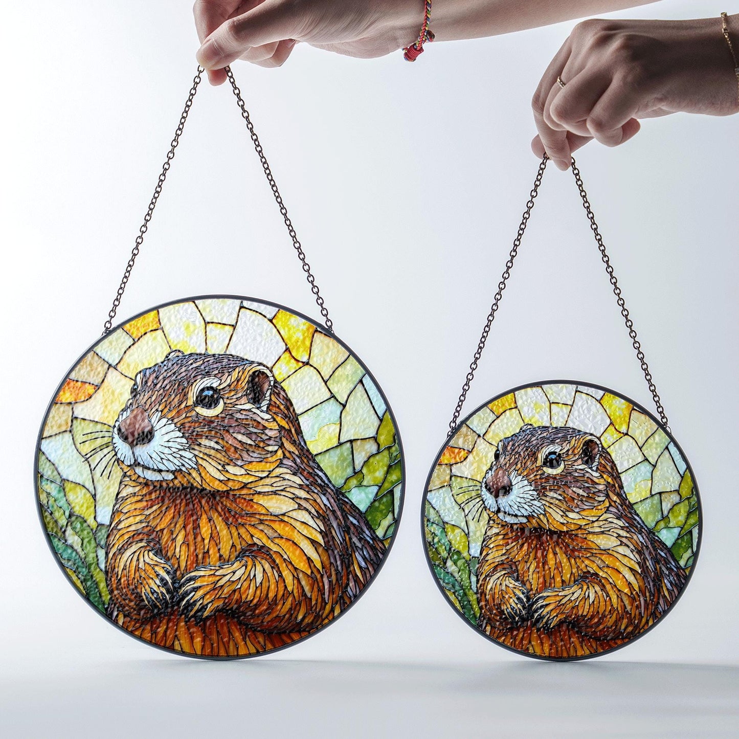Stained Glass Groundhog Suncatcher Handmade Nature Window Decor Gift