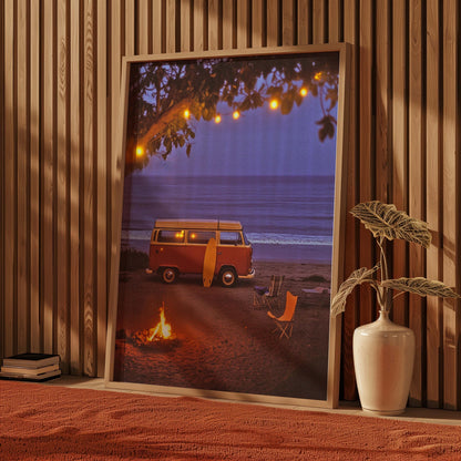 Camper Van on Beach Wall Art Fine Art Photography Surfing Poster Camping Wall Art Coastal Cowgirl Print California Coast Beachy Wall Decor