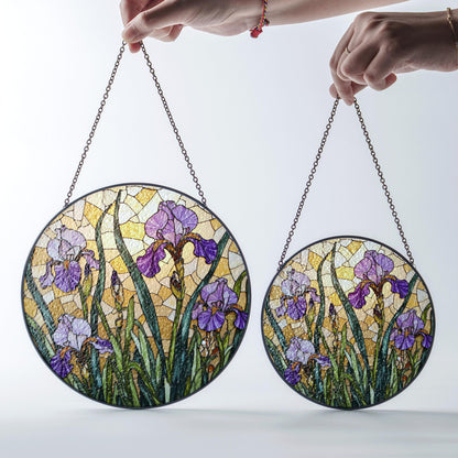 Purple Iris Stained Glass Suncatcher – Tiffany Style Floral Window Hanging – Unique Gift for Garden Lovers