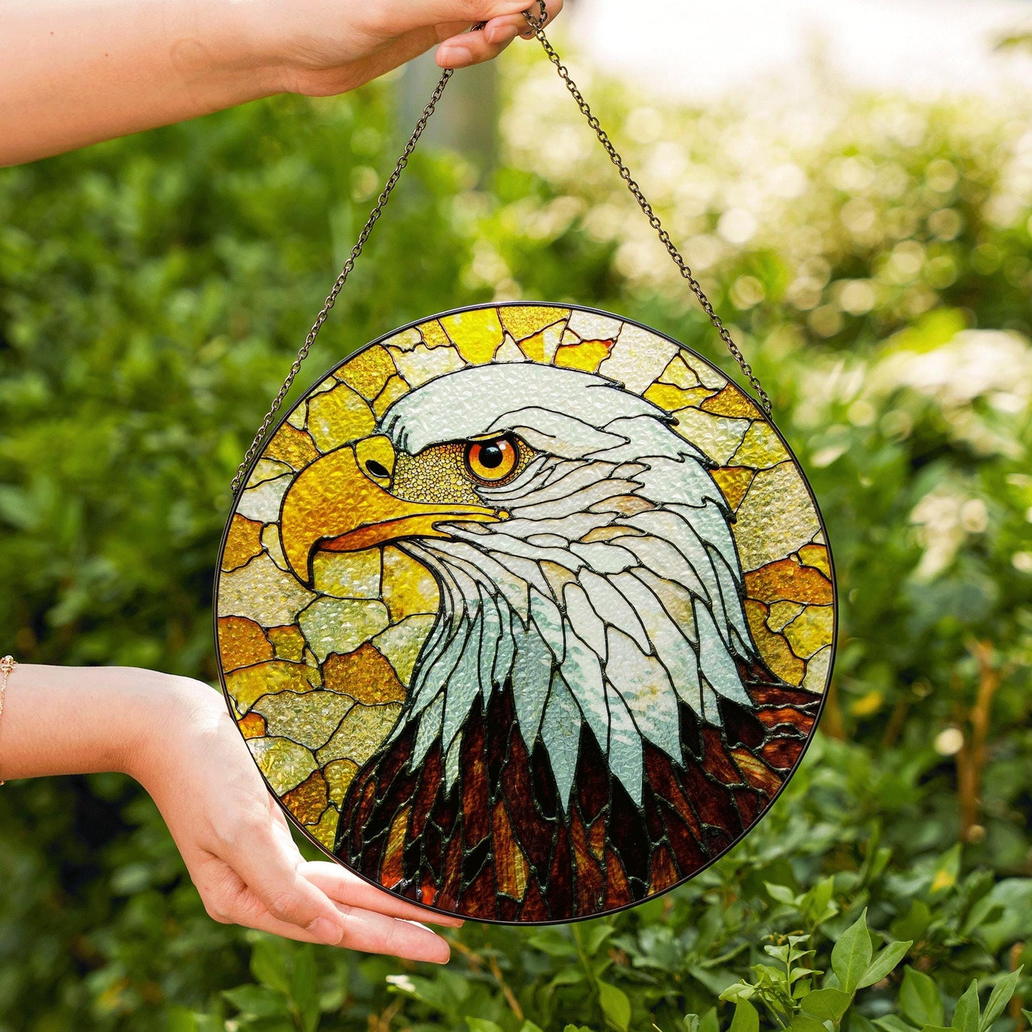 Bald Eagle Stained Glass Suncatcher – Patriotic Window Decor – Gift for Veterans, Dad, or Nature Lovers