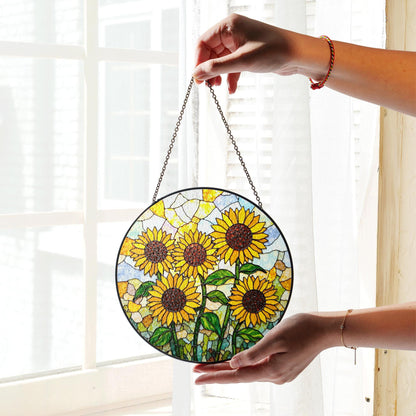 Stained Glass Sunflower Suncatcher – Cheerful Yellow Floral Window Decor – Nature Gift for Garden Lovers
