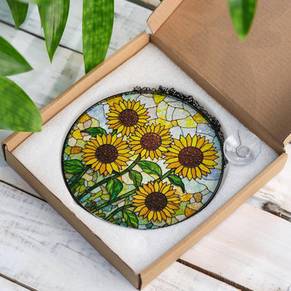 Stained Glass Sunflower Suncatcher – Cheerful Yellow Floral Window Decor – Nature Gift for Garden Lovers