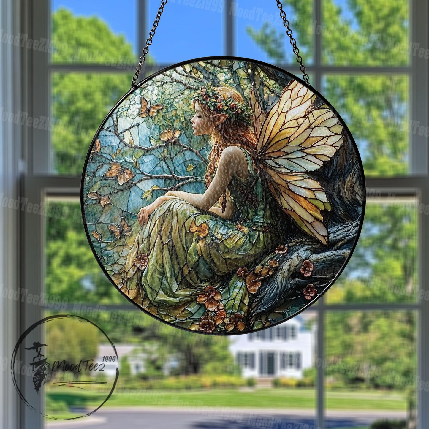 Fairy Stained Glass Window Hanging, Enchanting Nature Art, Fantasy Home Decor, Magical Fairy Art, Unique Gift for Fantasy Lovers